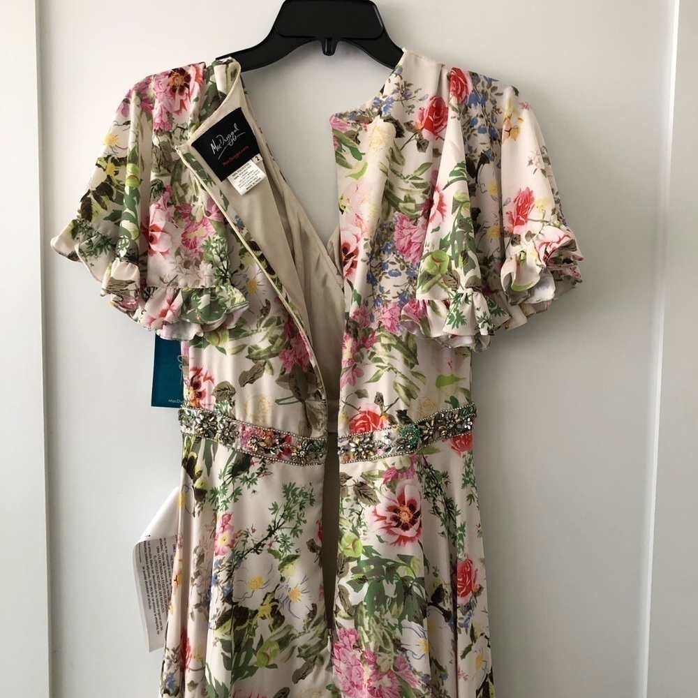 Mac Duggal Floral Print Faux Wrap Maxi Gown Dress 2 - Picture 11 of 14